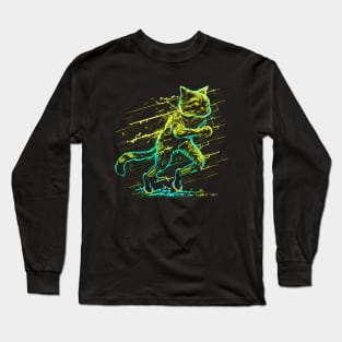 Sprinting Running Cat Long Sleeve T-Shirt